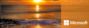sunset photo with Microsoft logo and ITP colors and tech overlay