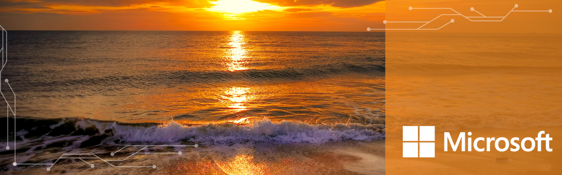 sunset photo with Microsoft logo and ITP colors and tech overlay